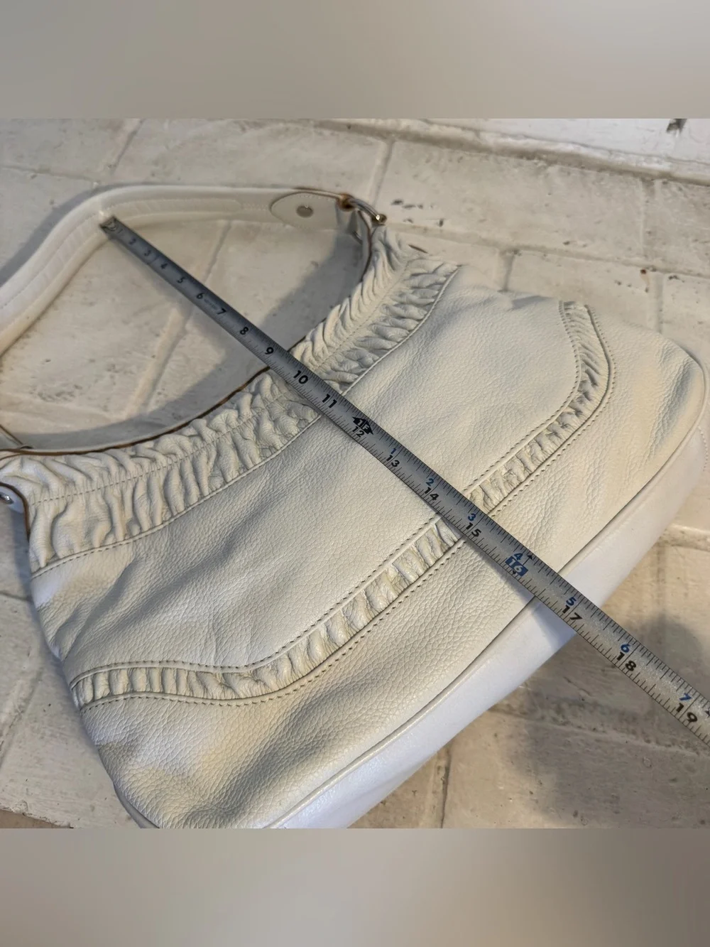 Wilsons Leather White Ruched Leather Hobo Shoulder Bag | Y2K Boho